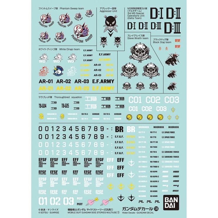 Bandai Scale Model Accessories GD-136 1/144 Mobile Suit Gundam Side Stories Multiuse 1 Decal
