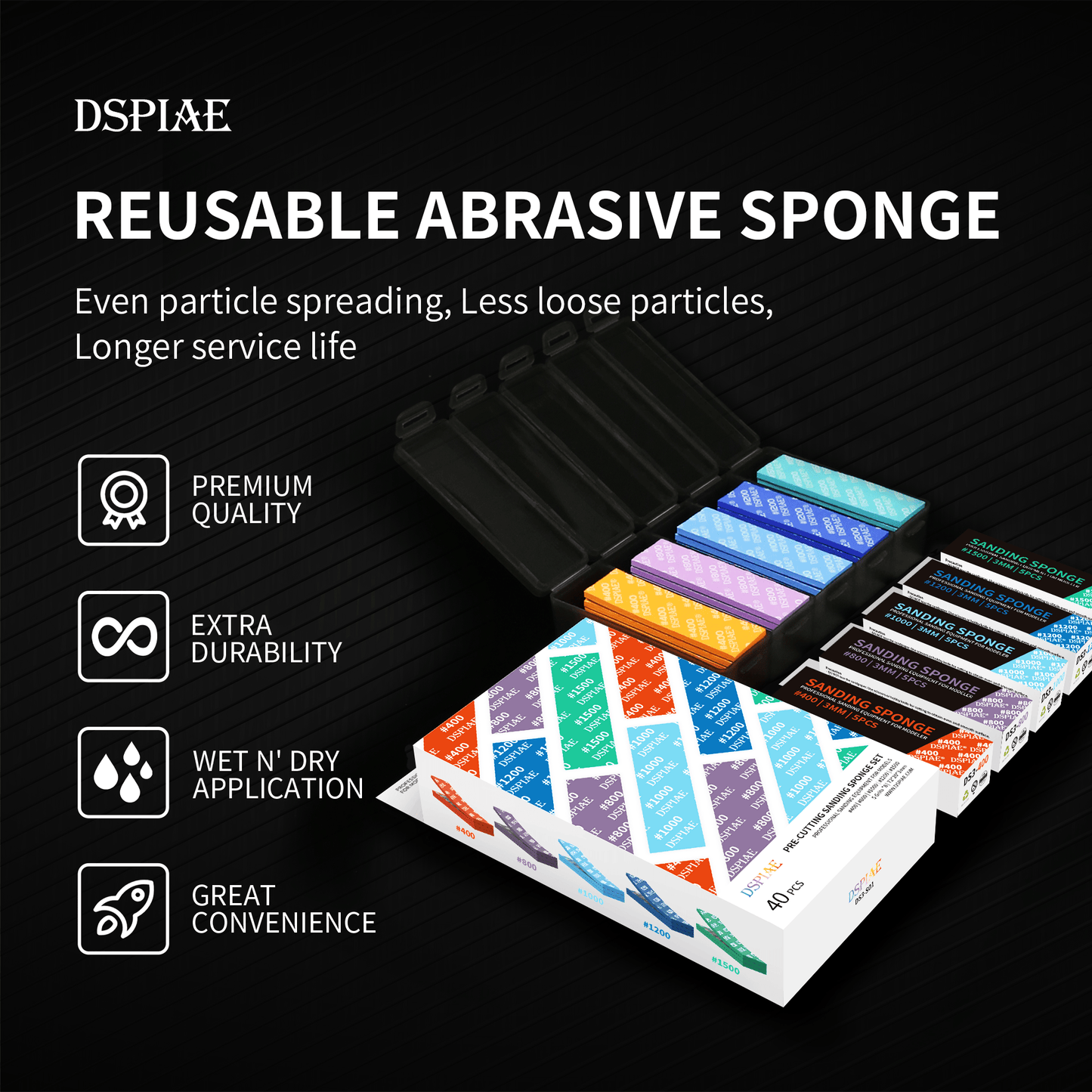 DSPIAE Scale Model Accessories DSPIAE DS3-S01 Pre-cutting Sanding Sponge Set (#400 #800 #1000 #1200 #1500)