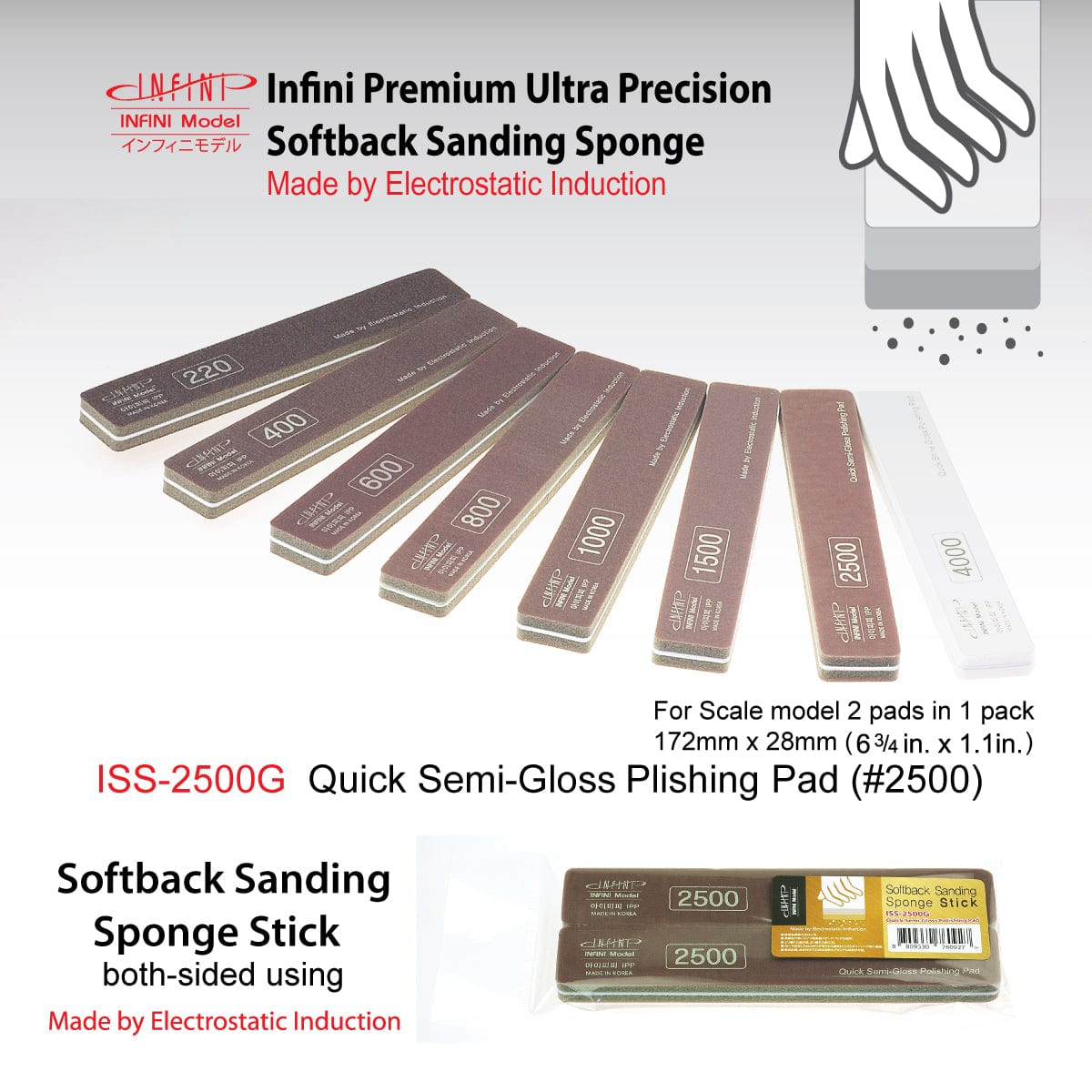Infini Model Scale Model Accessories 2500 Grit Quick Semi Gloss Infini Model Softback Sanding Sponge Stick