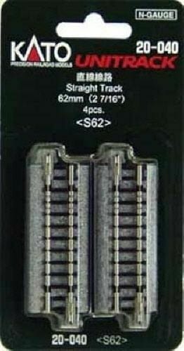 Kato Toy Train Accessories Kato N Scale 20-040 62mm (2 7/16') Straight Track S62 - 4Pcs