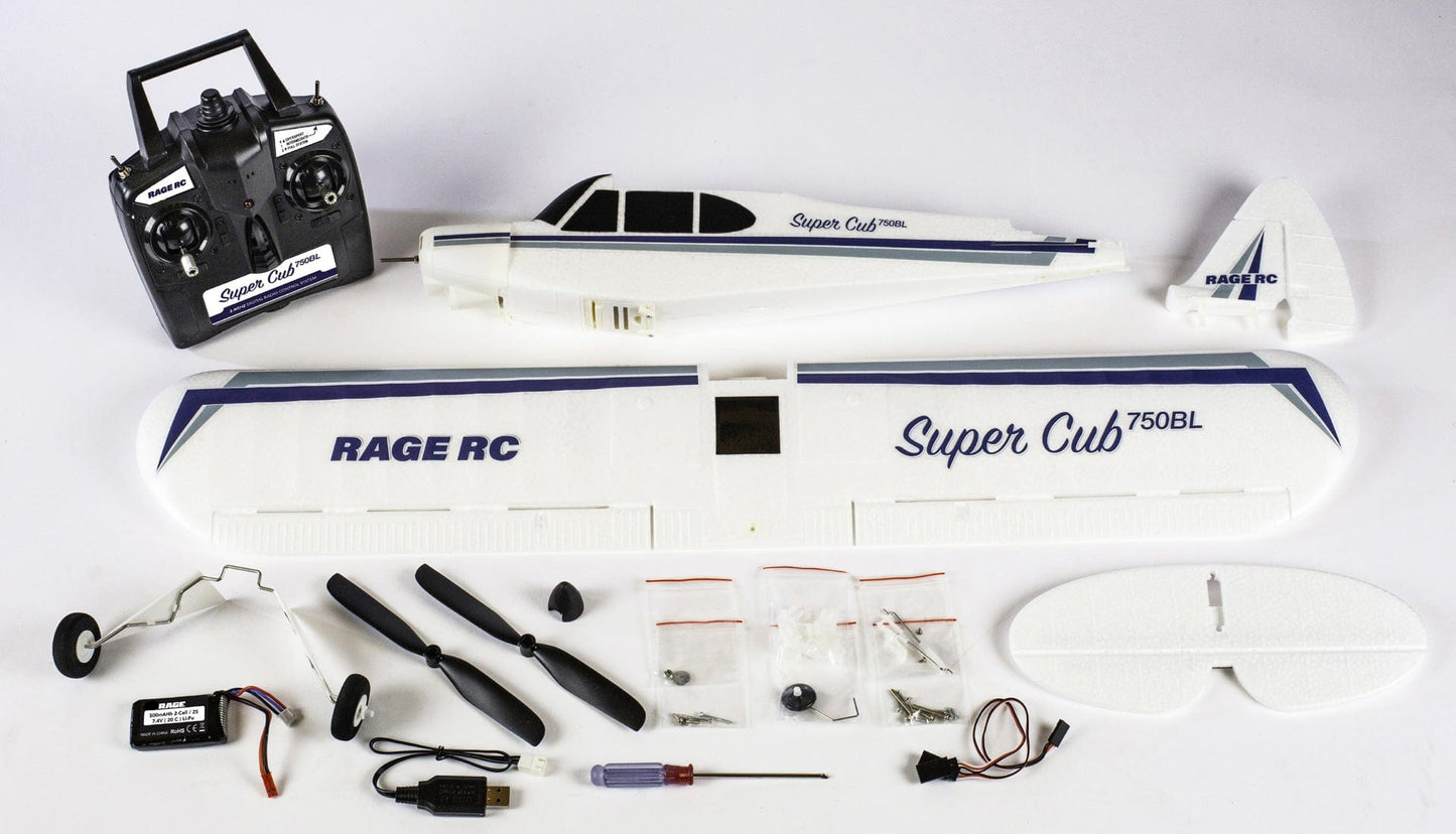 Rage RC Remote Control Planes Rage RC Super Cub 750 Brushless RTF 4-Channel Aircraft with PASS (Pilot Assist Stability Software) System