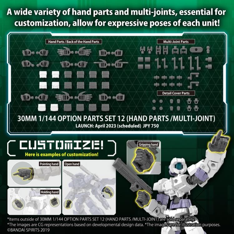 Clarksville Hobby Depot LLC Scale Model Kits 1/144 30MM Option Parts Set 12 (Hand Parts/Multi Joint)