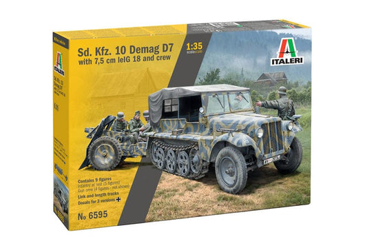 Clarksville Hobby Depot LLC Scale Model Kits 1/35 Italeri Sd. Kfz. 10 Demag D7 with 7,5cm leIG 18 and crew