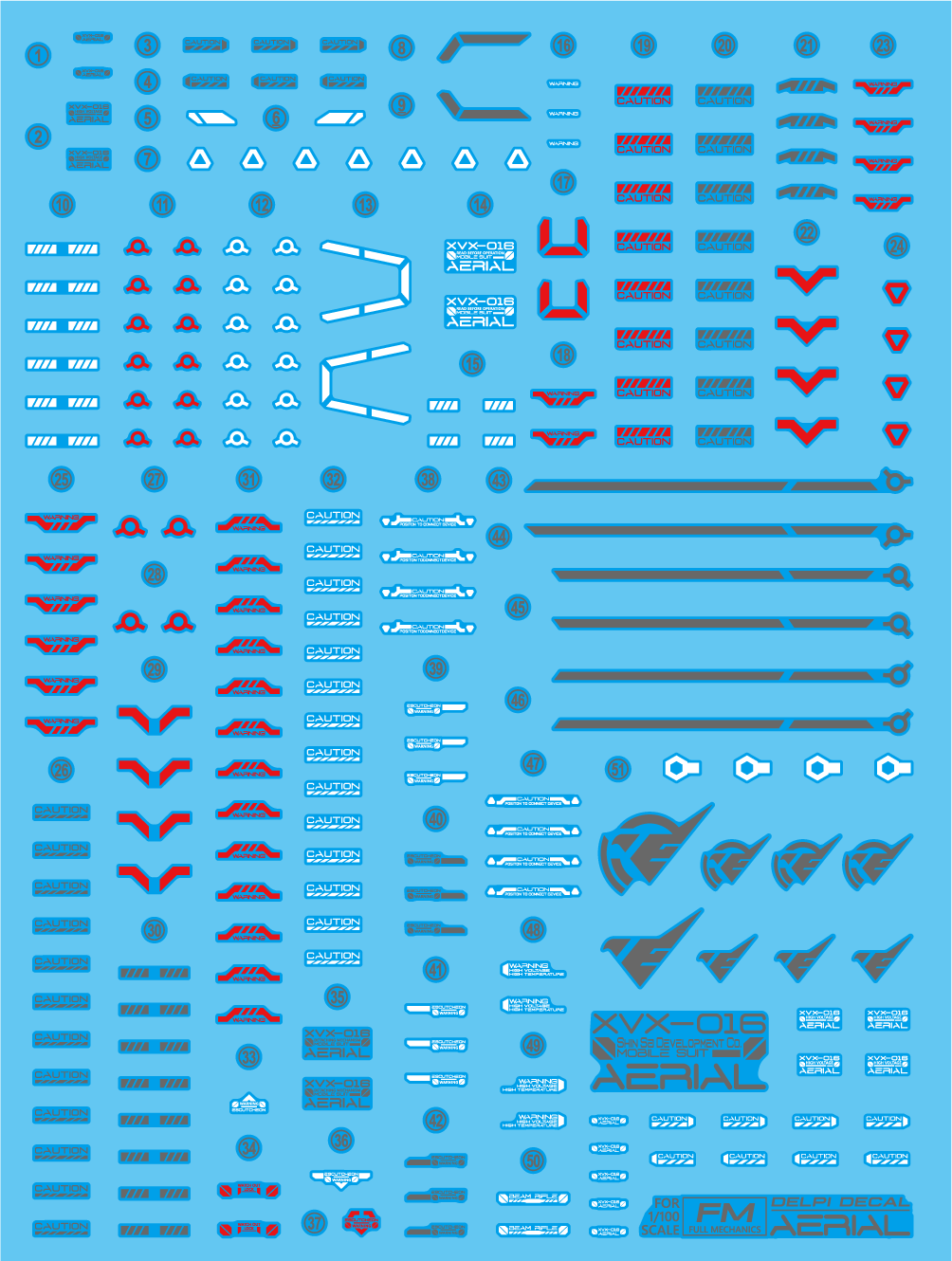 DELPI Scale Model Accessories 1/100 Delpi Decal FM Full Mechanics Aerial (Normal and Holo) Water Decal