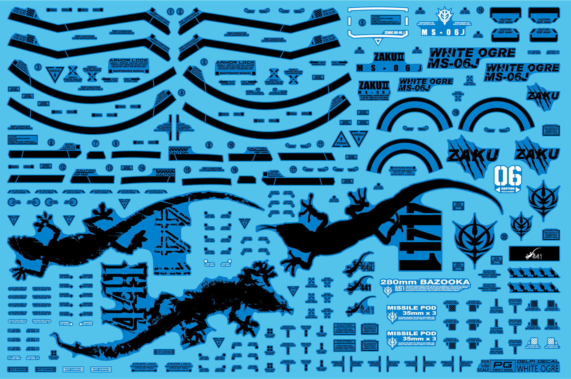 DELPI Scale Model Accessories Normal 1/60 Delpi Decal PG White Ogre (Normal and Holo)