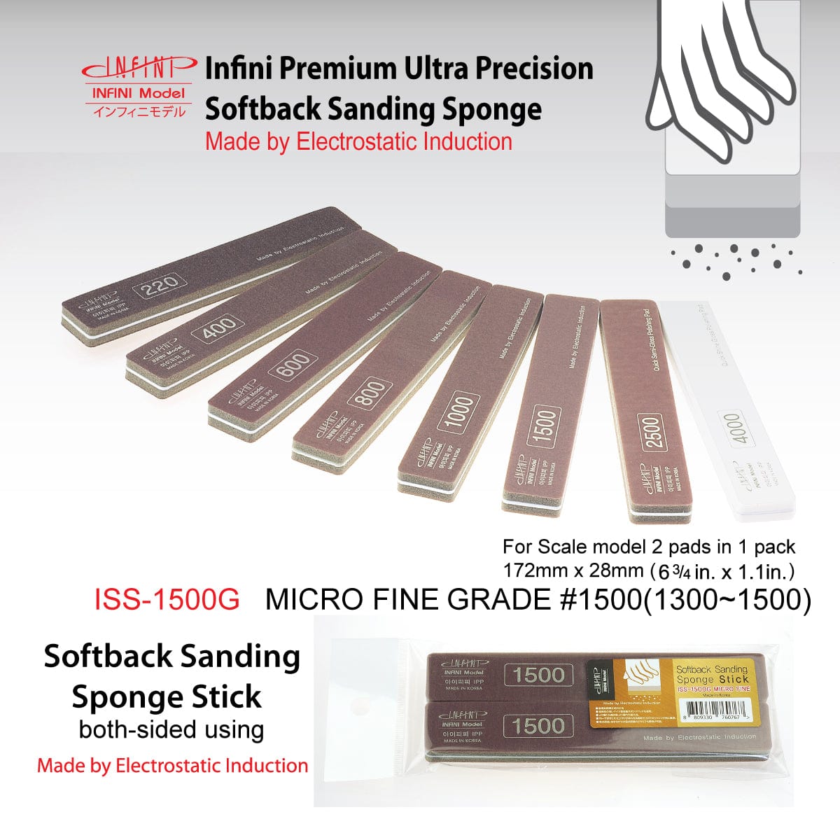 Infini Model Scale Model Accessories 1500 Grit Micro Fine Infini Model Softback Sanding Sponge Stick