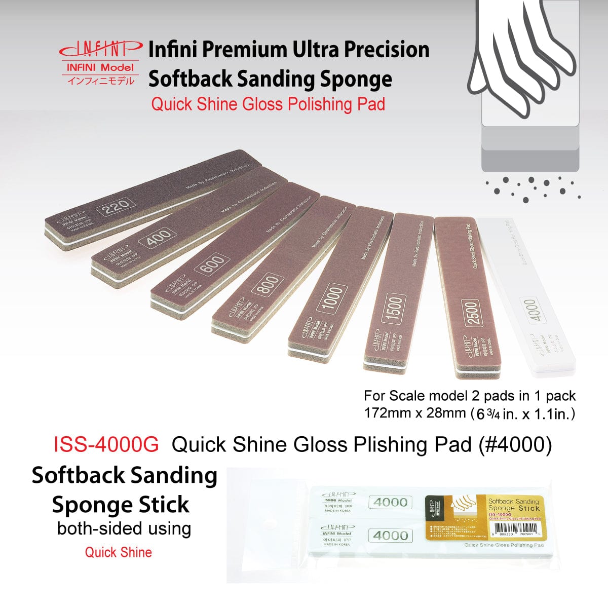 Infini Model Scale Model Accessories 4000 Grit Quick Shine Gloss Infini Model Softback Sanding Sponge Stick