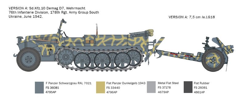 Italeri Scale Model Kits 1/35 Italeri Sd. Kfz. 10 Demag D7 with 7,5cm leIG 18 and crew