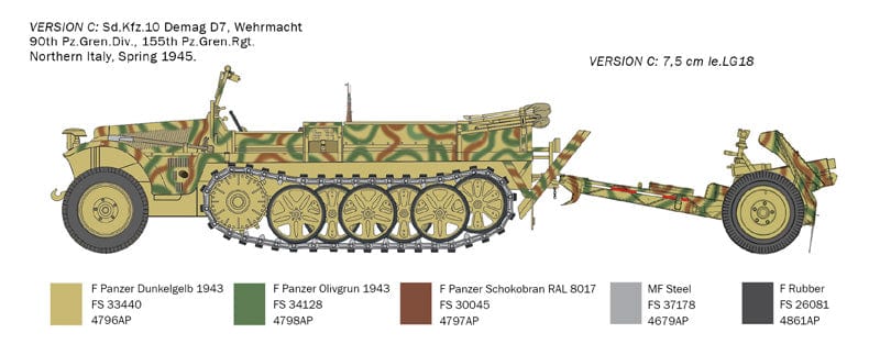 Italeri Scale Model Kits 1/35 Italeri Sd. Kfz. 10 Demag D7 with 7,5cm leIG 18 and crew