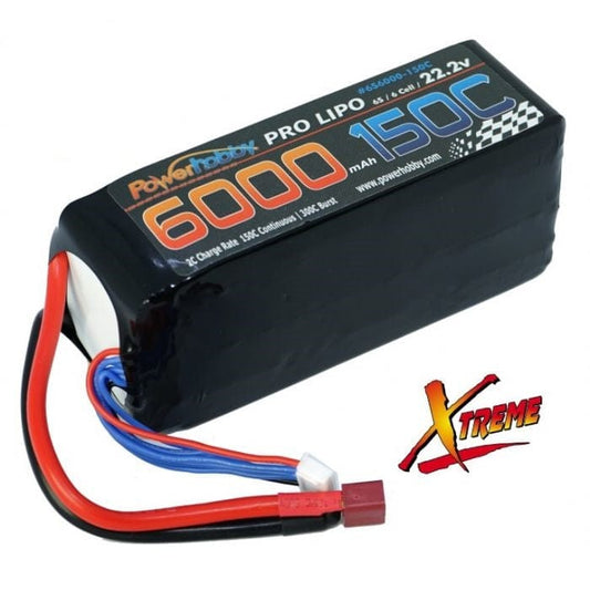Power Hobby Batteries Power Hobby Xtreme 6S 22.2V 6000MAH 150C - 300C Burst Lipo Battery, w/ XT90 Plug