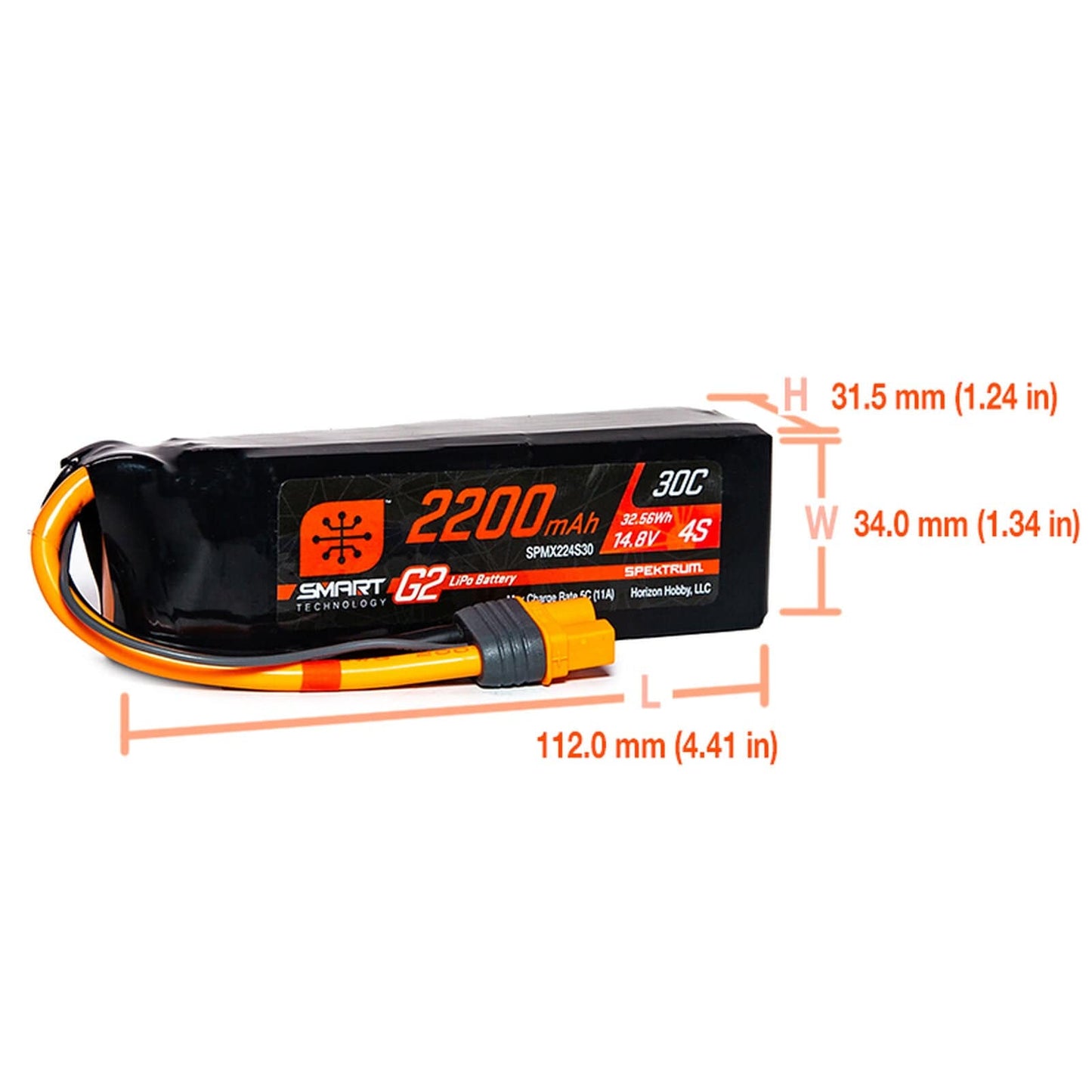 Spektrum Batteries Spektrum 14.8V 2200mAh 4S 30C Smart G2 LiPo Battery: IC3