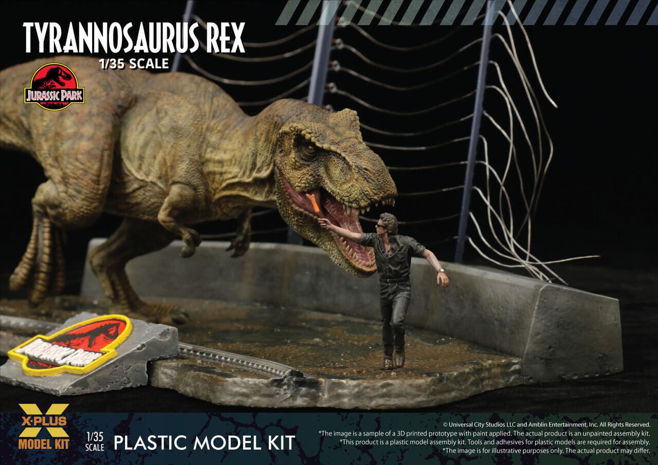 X-Plus Scale Model Kits 1/35 X-Plus Model Kit Jurassic Park T-Rex & Malcolm Diorama