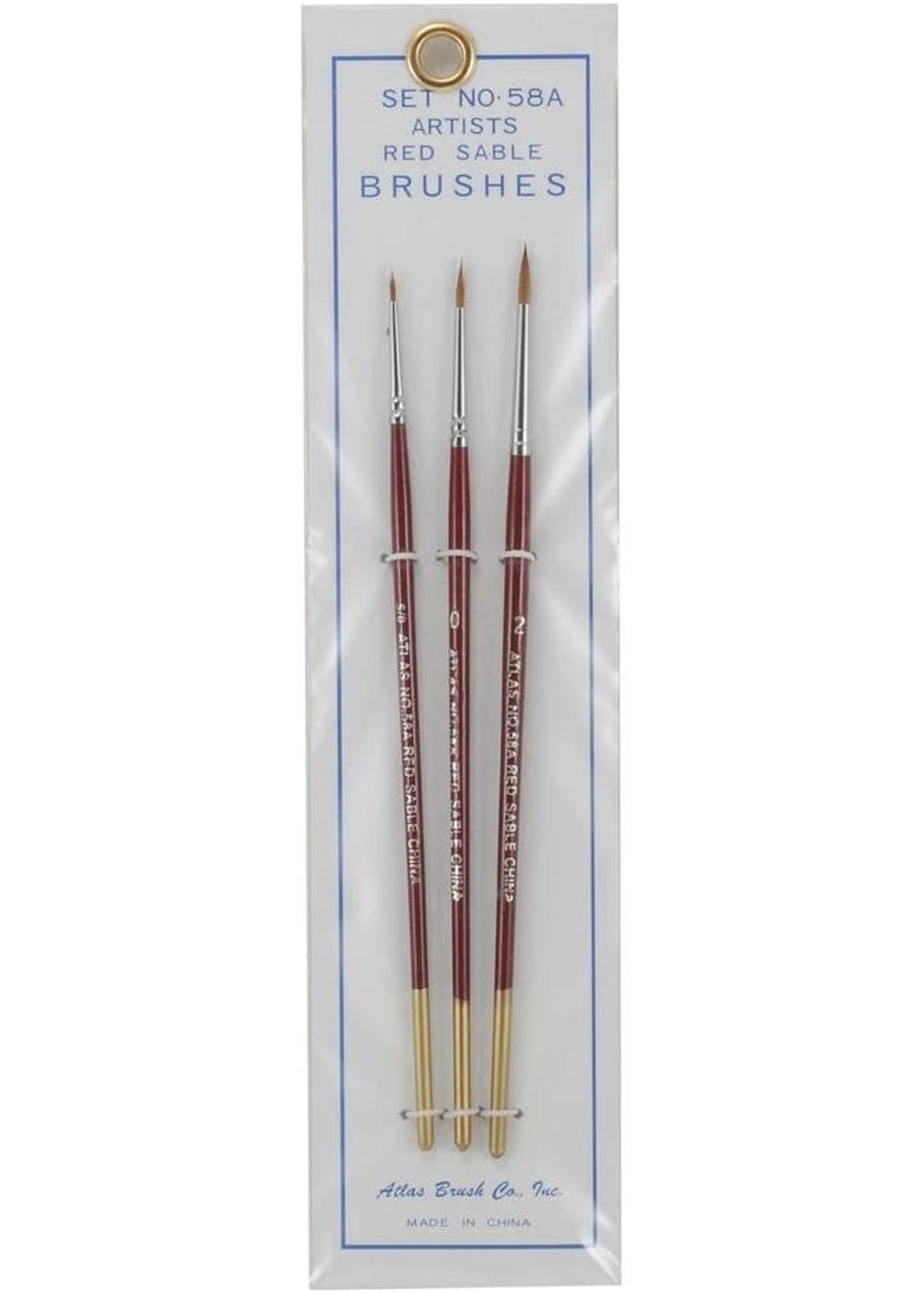 ABC Art Brushes Atlas Brush Co. 58A - Red Sable 3 Piece Brush Set, 5/0-0-2