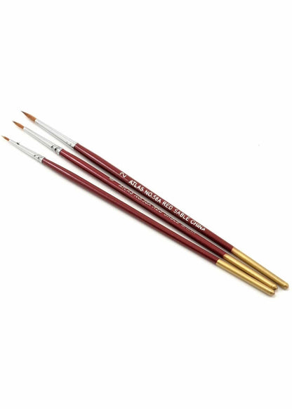 ABC Art Brushes Atlas Brush Co. 58A - Red Sable 3 Piece Brush Set, 5/0-0-2