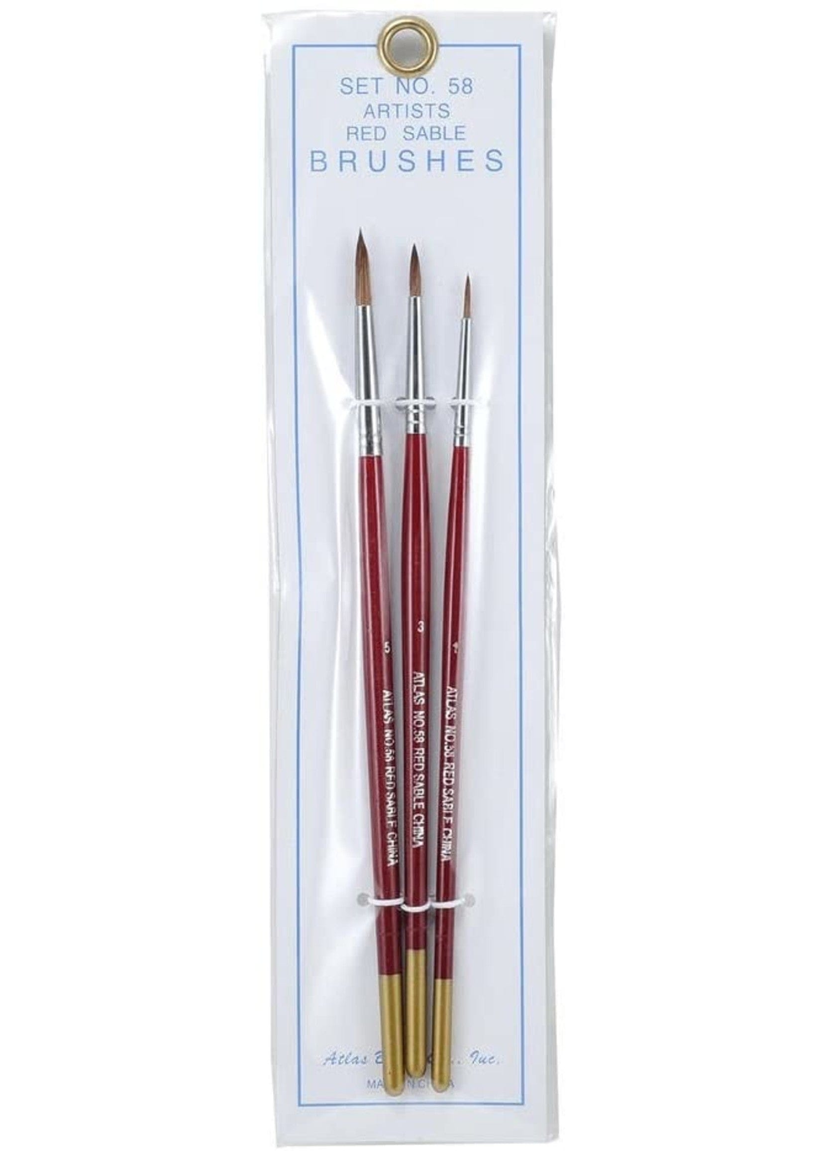 ABC Art Brushes Atlas Brush Co. 58B - Red Sable 3 Piece Brush Set, 1-3-5