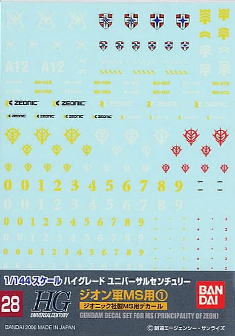 BAN Scale Model Accessories GD-28 Zeon 1 HGUC Mobile Suit Gundam Decal