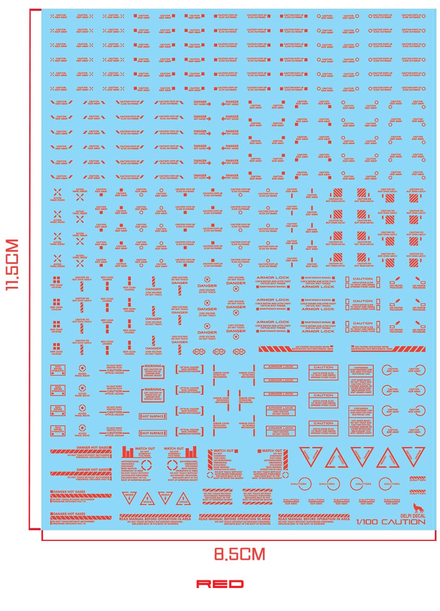 DELPI Scale Model Accessories 1/100 Delpi Decal Mechanical Caution Water Decal