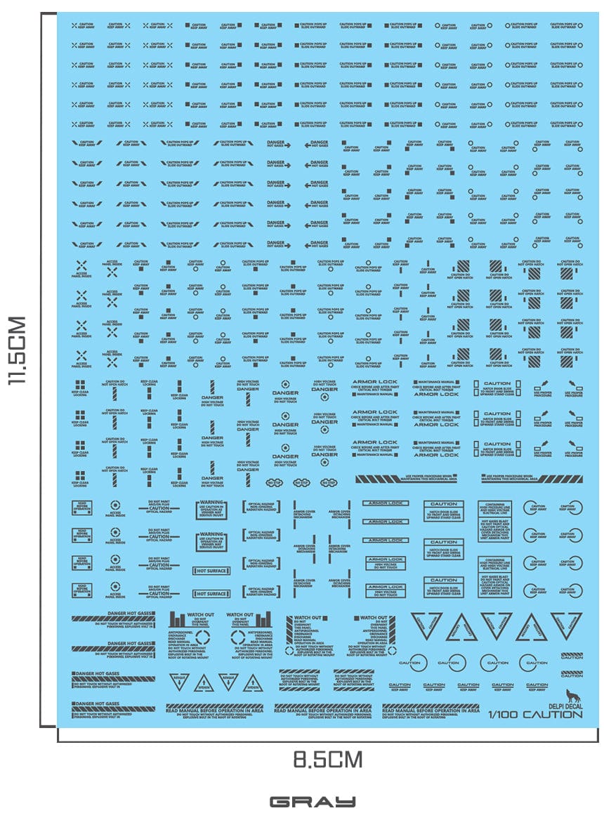 DELPI Scale Model Accessories 1/100 Delpi Decal Mechanical Caution Water Decal