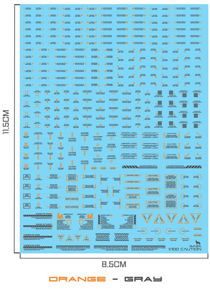 DELPI Scale Model Accessories Gray + Orange 1/100 Delpi Decal Mechanical Caution Water Decal