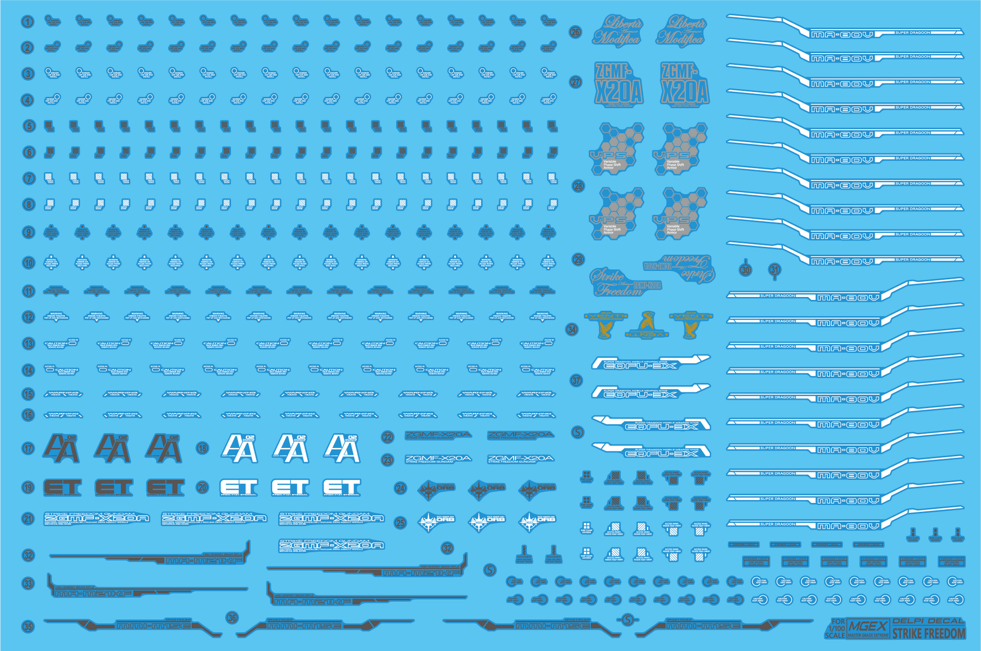 DELPI Scale Model Accessories Normal 1/100 Delpi Decal MGEX Strike Freedom Water Decal