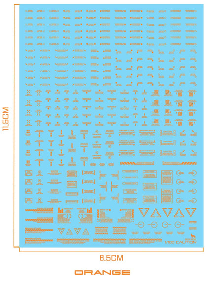 DELPI Scale Model Accessories Orange 1/100 Delpi Decal Mechanical Caution Water Decal